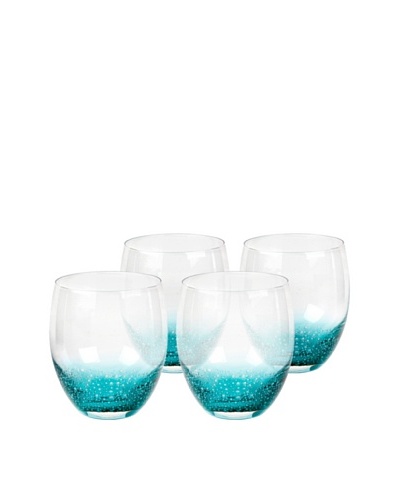 Nassau Rocks Hand-Crafted Glass, Clear/Aqua, Set of 4
