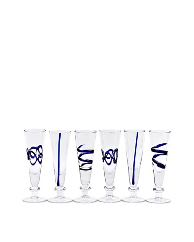 Crazy Cordial Hand-Crafted Glass, Blue, Set of 6