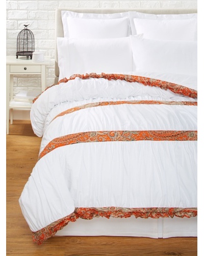 India Rose Kathryn Duvet Cover, White/Orange, Queen