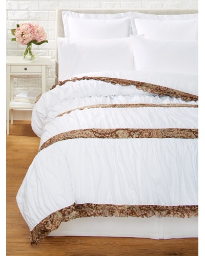 India Rose Kathryn Duvet Cover, White/Brown, Queen