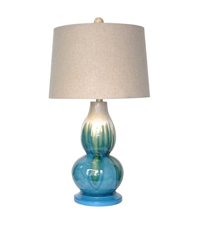 Integrity Lighting Crackle-Glazed Ceramic Double Gourd Table Lamp, Cream/Blue