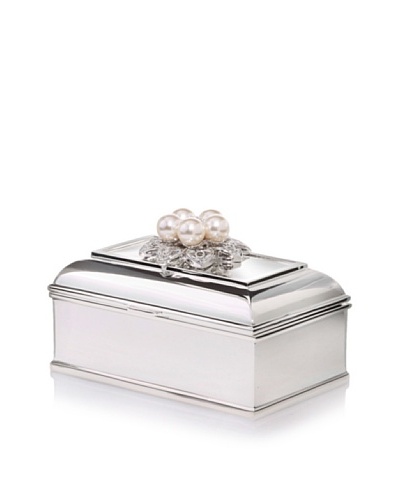 Isabella Adams 5-Pearl Flower Keepsake Box with Swarovski Crystals, Silver