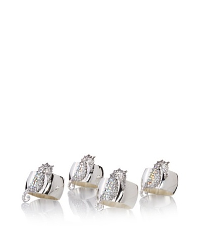 Isabella Adams Set of 4 Sea Horse Napkin Rings with Swarovski Crystals, Silver