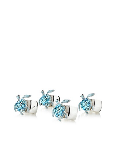 Isabella Adams Set of 4 Sea Turtle Napkin Rings with Swarovski Crystals, Aquamarine