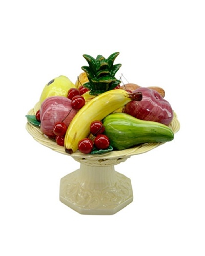 Italian Capodimonte Ceramic Hand-Made Fruit Basket On Base