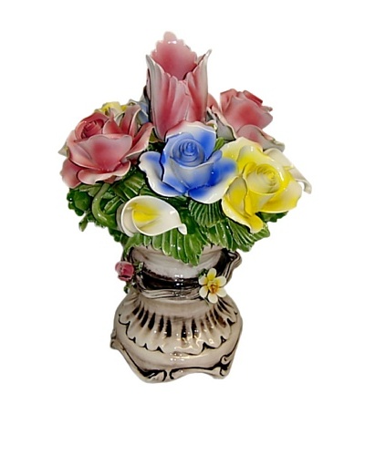 Italian Capodimonte Hand-Made Ceramic Flower Basket With Base