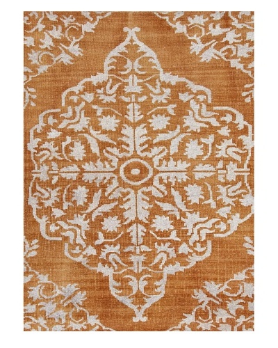 Hand-Knotted Two-Tone Rug, Orange/Ivory, 2′ x 3′