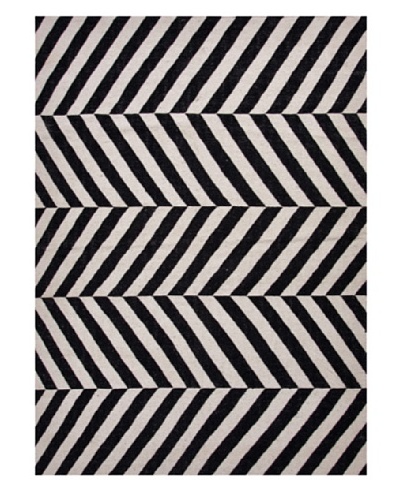 Jaipur Rugs Flat-Weave Stripe Wool Rug, Black/Ivory, 5′ x 8′