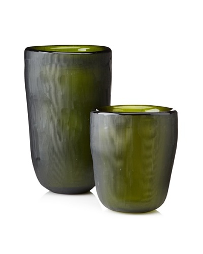 Jamie Young Set of 2 Etched Slump Vases, Olive