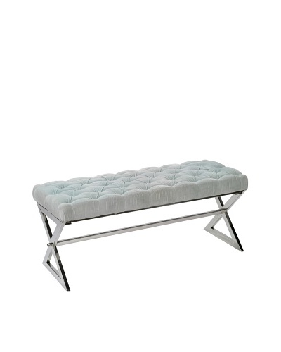 Jamie Young Tufted Bench, Nickel/Sky Blue