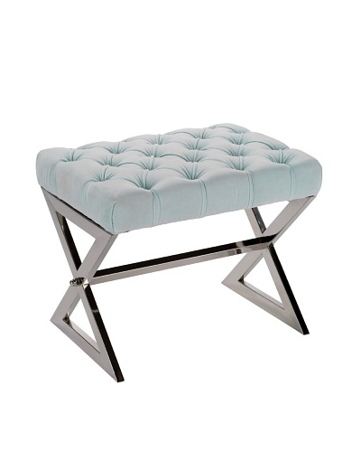 Jamie Young Tufted Stool, Nickel/Sky Blue