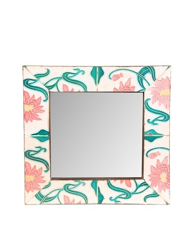 Jamie Young Tile Mirror, Ivory/Green Multi, 12″ x 12″