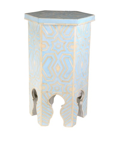 Jamie Young Bone Inlay Hexagon Stool, Blue/Ivory