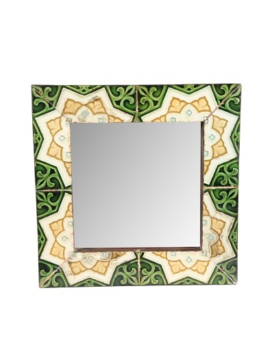 Jamie Young Tile Mirror, Ivory/Dark Green Multi, 12 x 12