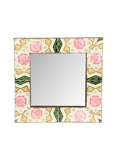 Jamie Young Tile Mirror, Ivory/Pink Multi, 12″ x 12″