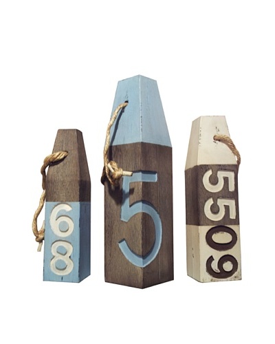 Jeffan Set of 3 Wooden Floats, Blue Multi