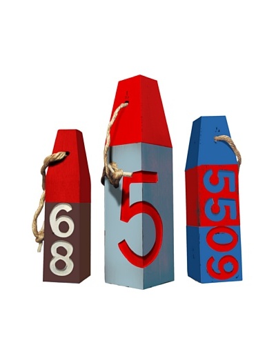 Jeffan Set of 3 Wooden Floats, Red Multi