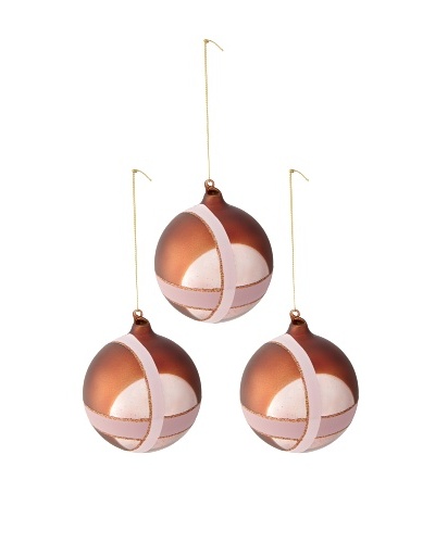 Jim Marvin Set of 3  Abstract Ball Ornaments, Chocolate/Mauve, 4″