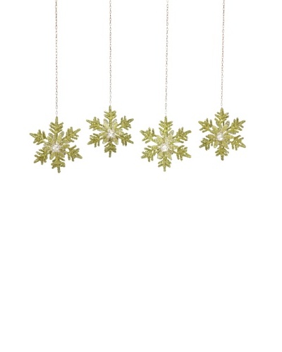 Jim Marvin Set of 4 Bugle Bead Snowflake Hanging Tealight Holders, Green