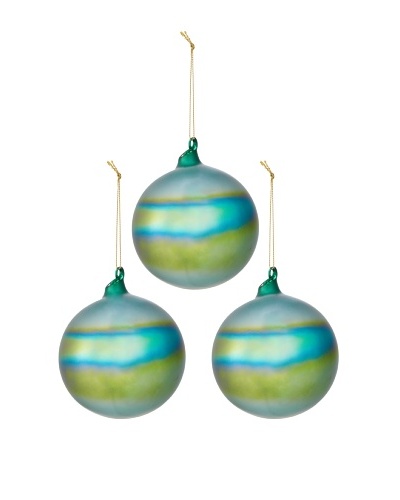 Jim Marvin Set of 3 Pearl Ball Emerald Ornaments, Emerald