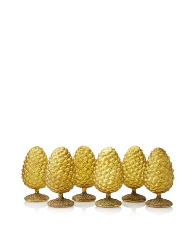 Jim Marvin Set of 6 Small Pinecones On Stands, Matte Olive