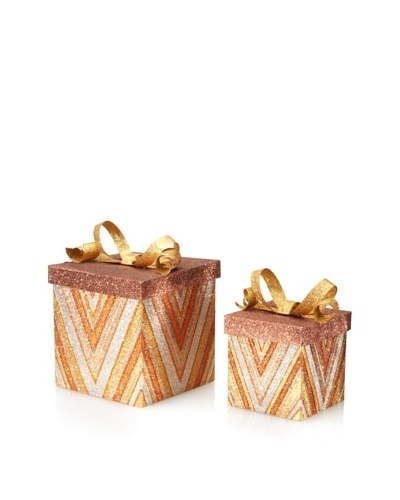 Jim Marvin Set of 2 Glittering Zigzag Presents, Multi, 7