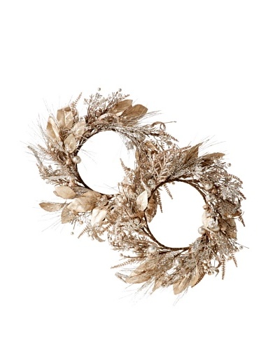 Jim Marvin Set of 2 Glitter Berry Leaf 18″ Wreaths, Platinum