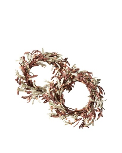 Jim Marvin Set of 2 Glitter Mistletoe 9″ Wreaths, Brown