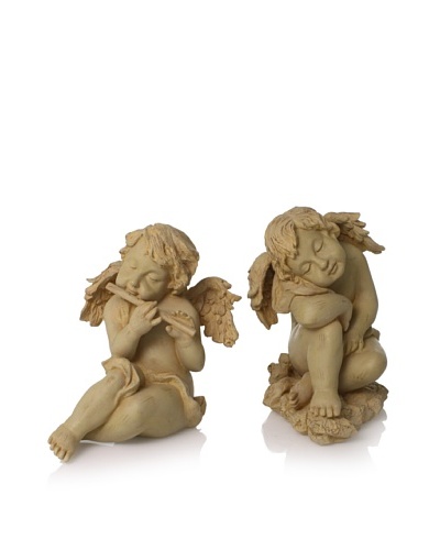 Jim Marvin Collection Set of 2 Terracotta Cherubs, Sleeping/ Flute