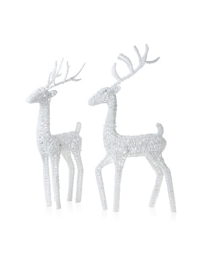 Jim Marvin Collection Set of 2 Glitter Prancing Deer, White/Mica