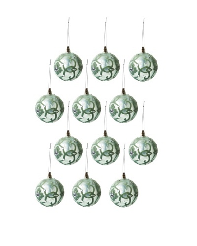 Jim Marvin Collection Set of 12 Dali Medallion Ball Ornaments, Celadon