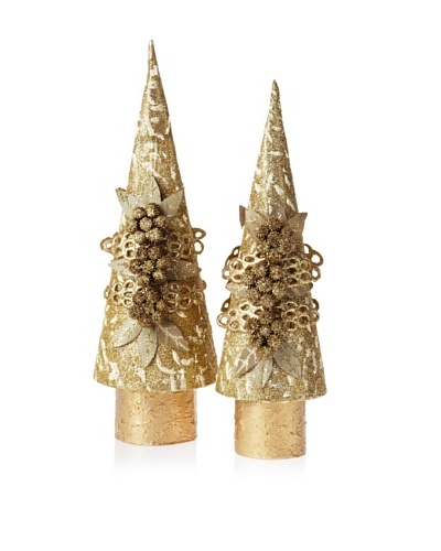 Jim Marvin Collection Set of 2 Snowgold Xmas Trees, Gold