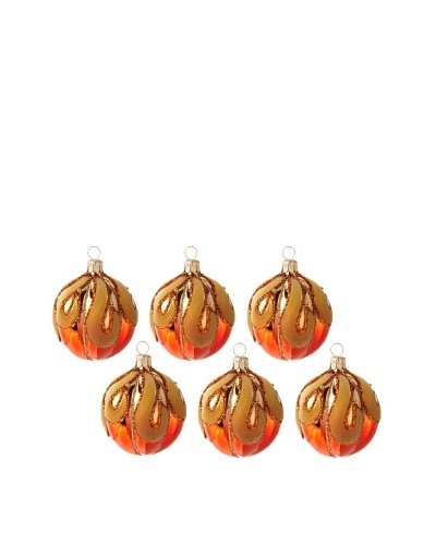 Jim Marvin Collection Set of 6 Flocked Melon Ball Ornament, Orange