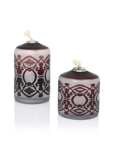 Jim Marvin Collection Set of 2 Etched Oil Lamps, Red