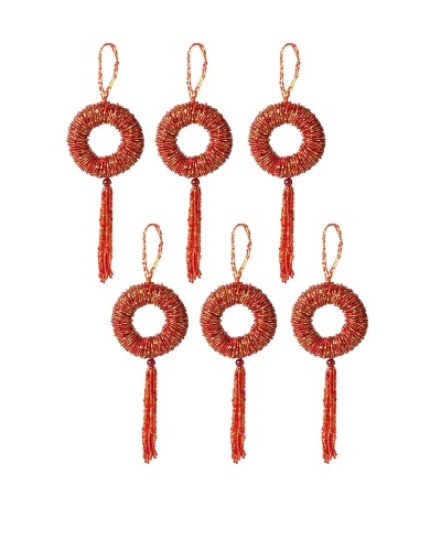 Jim Marvin Collection Set of 6 Mintu Tassel Ring Ornament, Red/Gold
