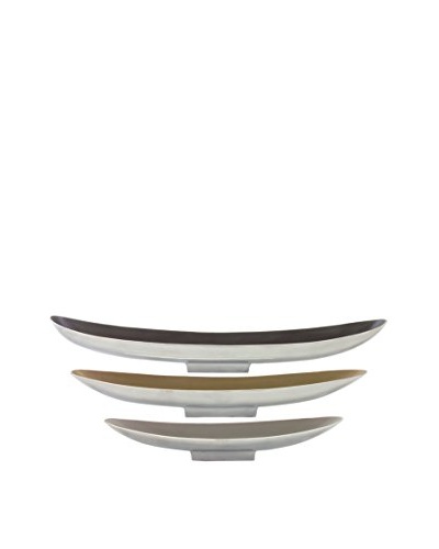 John Richards Collection Set of 3 Long Bowls with Metallic Interiors, Gold/Silver/Graphite