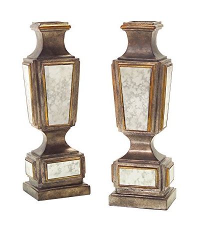 John Richards Collection Set of 2 Antiqued Mirror Candlesticks, Bronze/Gold