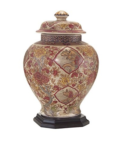 John Richards Collection Grand Scale Asian Temple Urn, Red/Gold/Brown
