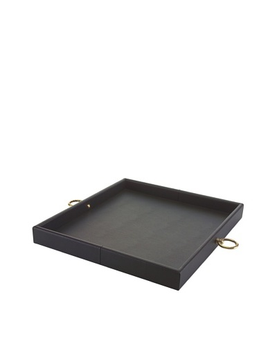 John-Richard Collection Leather Tray with Circular Handles, Black/BrassAs You See