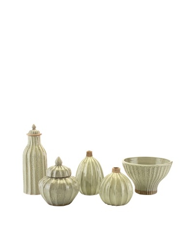 John-Richard Collection Set of 5 Ribbed Ceramic Collector’s Pieces, Green IceAs You See