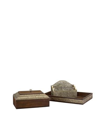 John-Richard Collection Hand-Carved Wooden Desk Accessories Set