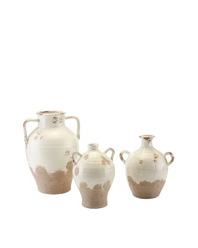 John-Richard Collection Set of 3 Clay Jars, White/Grey