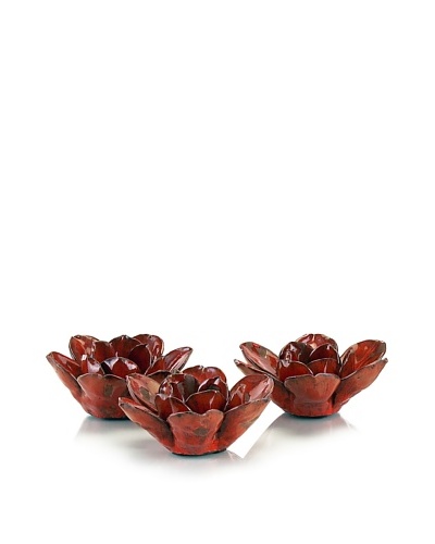 John-Richard Collection Set of Three Red Lotus Blossom Votives