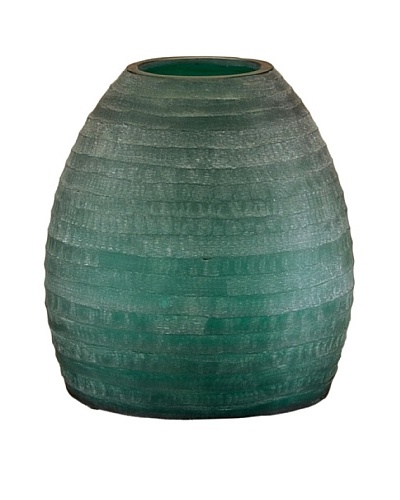 John-Richard Collection Aqua Hand-Carved Striated Glass Vase