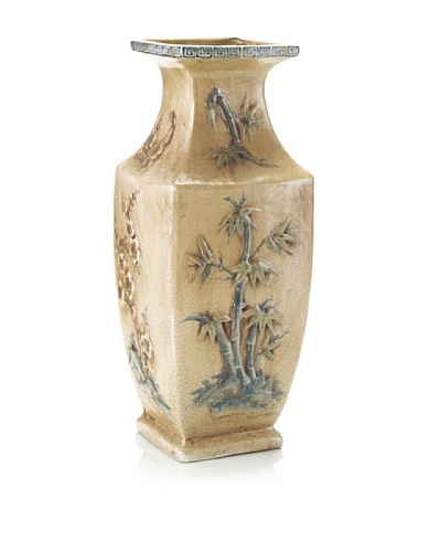 John-Richard Collection Antiqued Vase with Asian-Inspired Motif