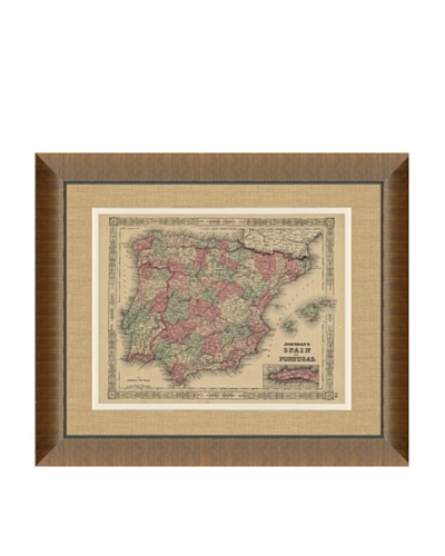 Johnson and Ward Antique (1860’s) Map of Spain & Portugal, 24″ x 26″