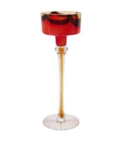 Jozefina Art Glass Fire Candleholder 14'', Red/Amber/Black