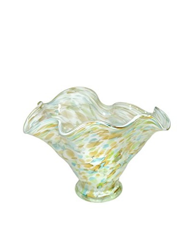 Jozefina Art Glass Fancy Bowl, White/Green/Amber/Turquoise