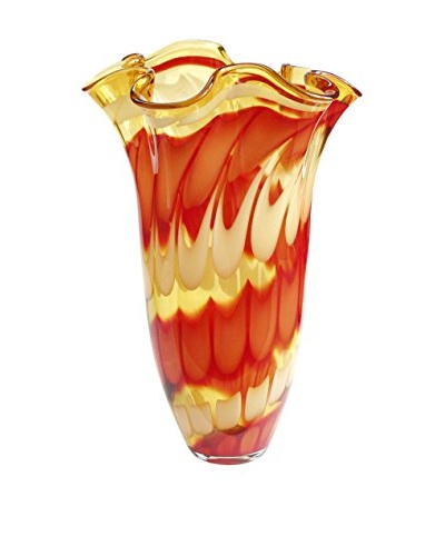 Jozefina Art Glass Amore Vase, Amber/Red