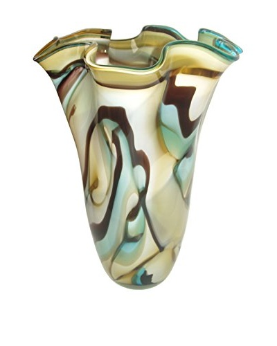Jozefina Art Glass Majorca Vase, Turquoise/Vanilla